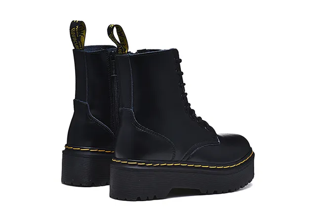 Dr. Martens কালো হলুদ প্ল্যাটফর্ম সোল ওয়েল্ট স্টিচিং মার্টিন বুটস 4