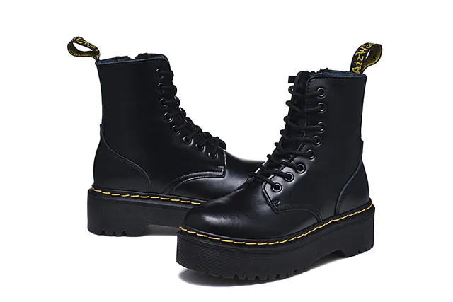 Dr. Martens কালো হলুদ প্ল্যাটফর্ম সোল ওয়েল্ট স্টিচিং মার্টিন বুটস 5