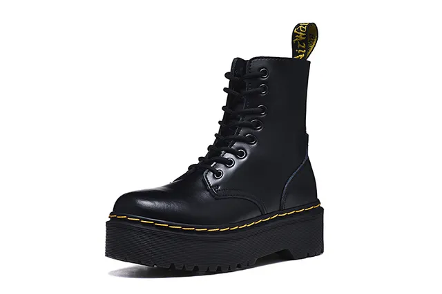 Dr. Martens কালো হলুদ প্ল্যাটফর্ম সোল ওয়েল্ট স্টিচিং মার্টিন বুটস 7