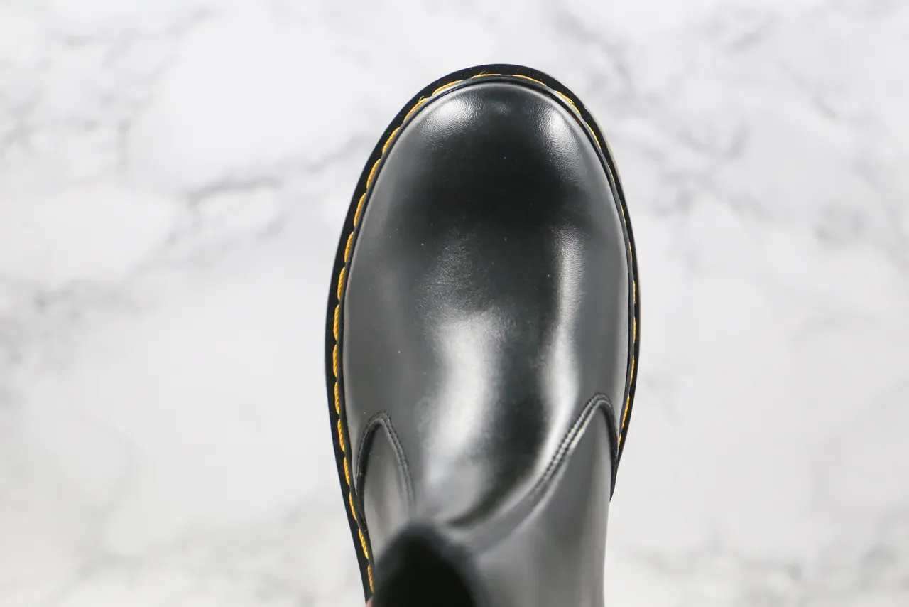 Dr. Martens चेल्सी बूट काले पीले चिकनी चमड़ी वेल्ट स्टीचिंग चेल्सी बूट 4