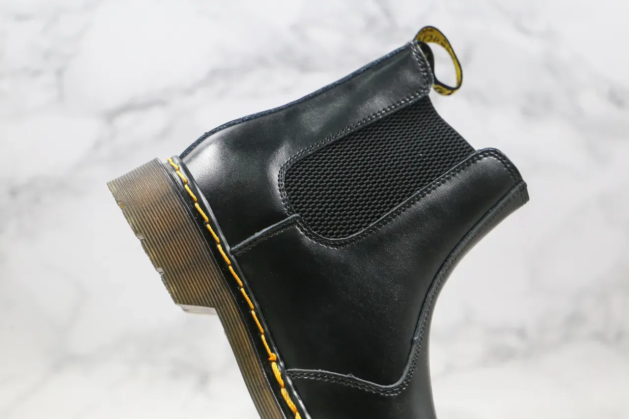 Dr. Martens चेल्सी बूट काले पीले चिकनी चमड़ी वेल्ट स्टीचिंग चेल्सी बूट 6