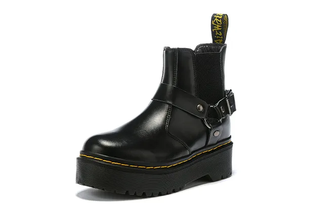 Dr. Martens Jadon Black Yellow Platform Sole Buckle Harness Strap Ankle Boots 7