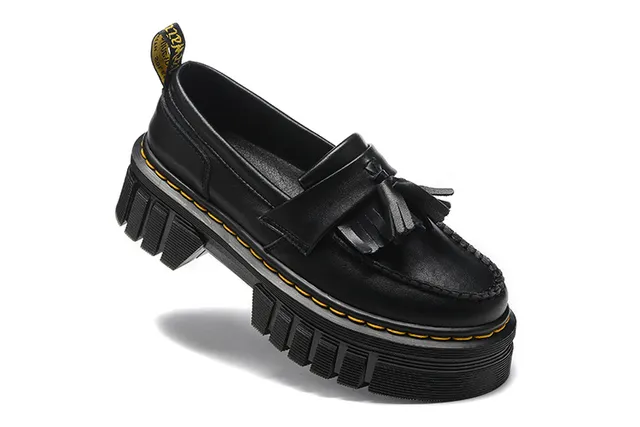 Dr. Martens Jadon কালো হলুদ টাসেল স্ট্র্যাপ মোটা প্ল্যাটফর্ম সোল লোফার 3