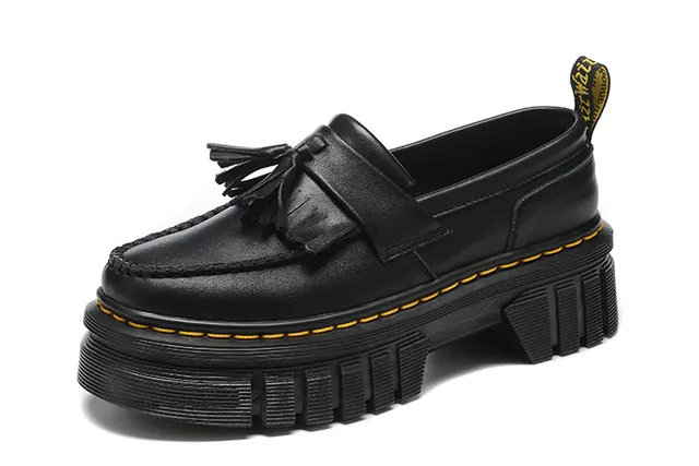 Dr. Martens Jadon কালো হলুদ টাসেল স্ট্র্যাপ মোটা প্ল্যাটফর্ম সোল লোফার 5