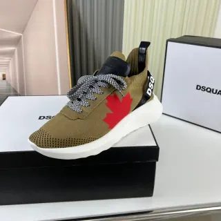 Dsquared2 Beige Red Knit Sock-Fit Upper Maple Leaf Graphic Lifestyle Sneakers