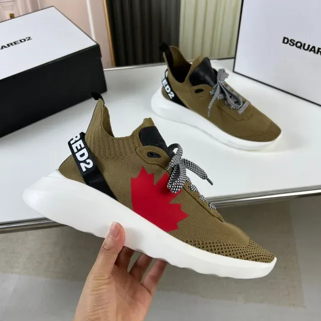 Dsquared2 حذاء رياضي أسلوب حياة بيج أحمر علوة جورب نيتك تصميم ورقة القيقب 3