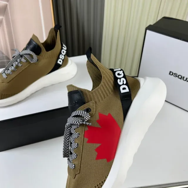 Dsquared2 حذاء رياضي أسلوب حياة بيج أحمر علوة جورب نيتك تصميم ورقة القيقب 5