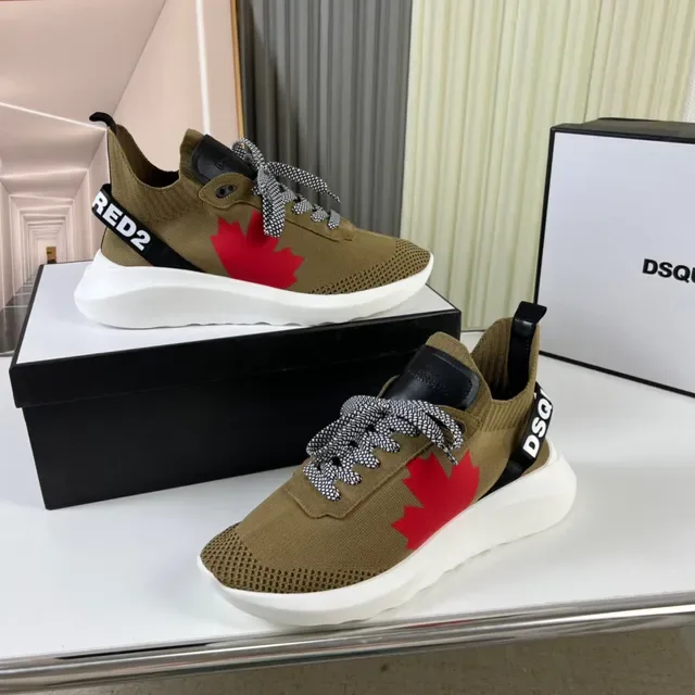 Dsquared2 حذاء رياضي أسلوب حياة بيج أحمر علوة جورب نيتك تصميم ورقة القيقب 7