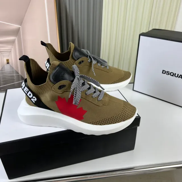 Dsquared2 حذاء رياضي أسلوب حياة بيج أحمر علوة جورب نيتك تصميم ورقة القيقب 8