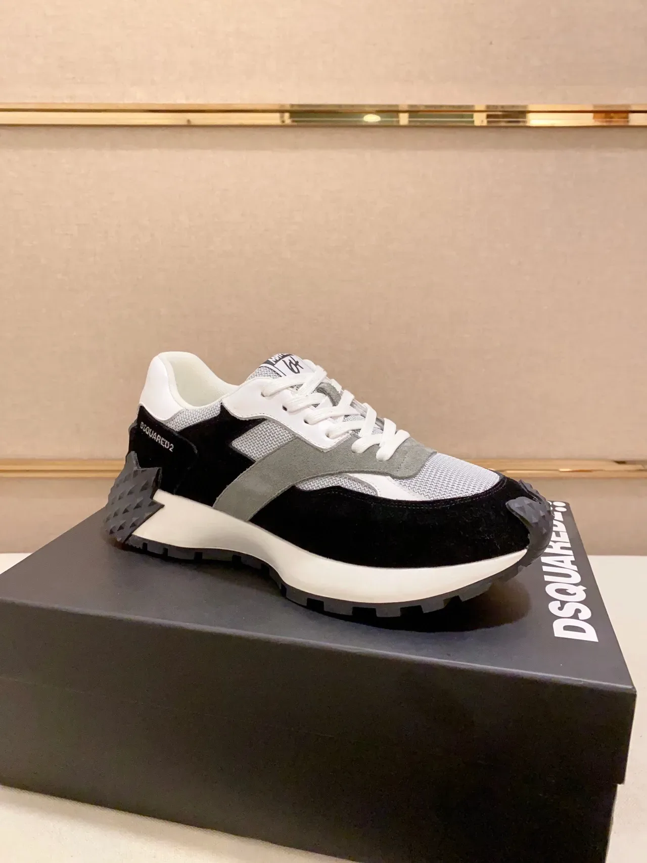 Dsquared2 ICON Black Gray White Layered Chunky Sneakers 6