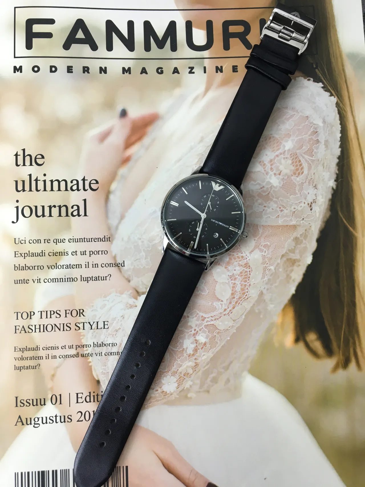 Emporio Armani كرونوغراف وجه أسود كوارتز ساعة 6
