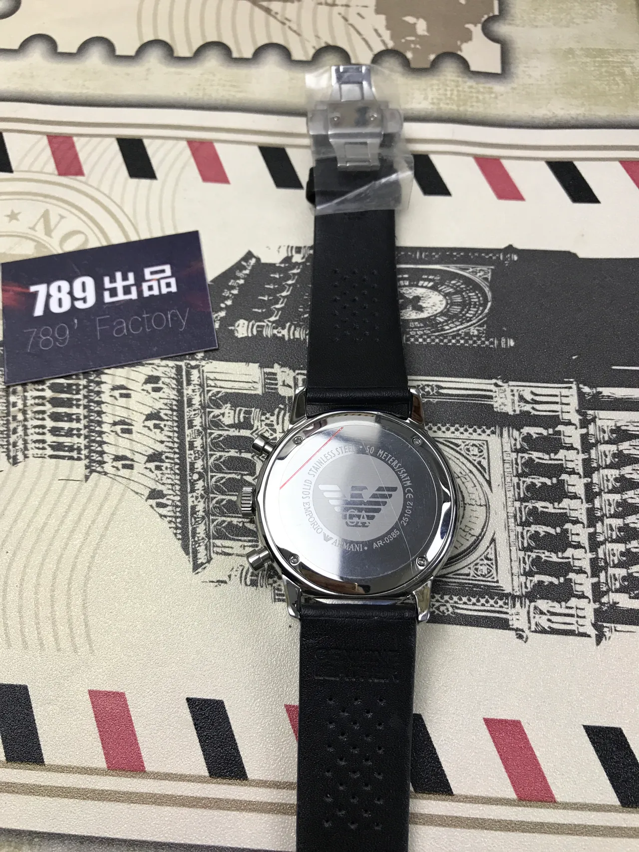 Emporio Armani كرونوغراف وجه أسود كوارتز ساعة 10