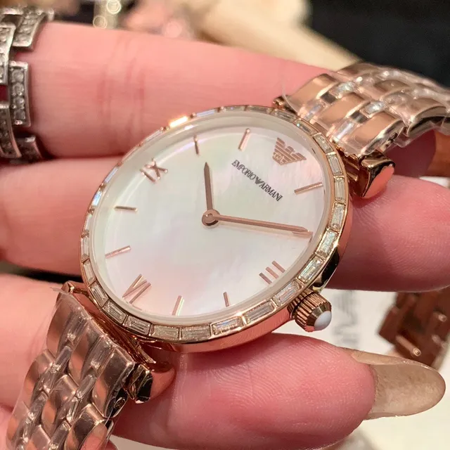 Emporio Armani Gold White Rose Metal Baguette-Cut Crystal Bezel Quartz Watch 5