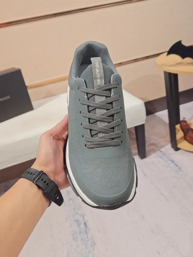 Emporio Armani Gris Blanc Haut en textile et maille semelle intermédiaire sculptée Sneakers style de vie 5