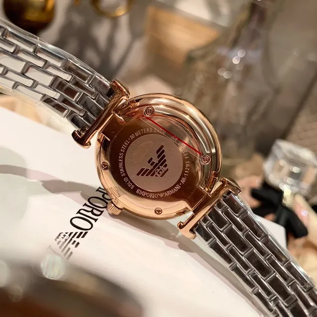 Emporio Armani Pavé-Crystal Dial गुलाबी सोना और चांदी क्वार्ट्ज घड़ी 3