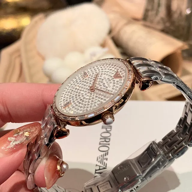 Emporio Armani Pavé-Crystal Dial गुलाबी सोना और चांदी क्वार्ट्ज घड़ी 4