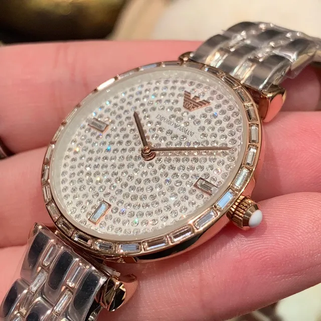 Emporio Armani Pavé-Crystal Dial गुलाबी सोना और चांदी क्वार्ट्ज घड़ी 5