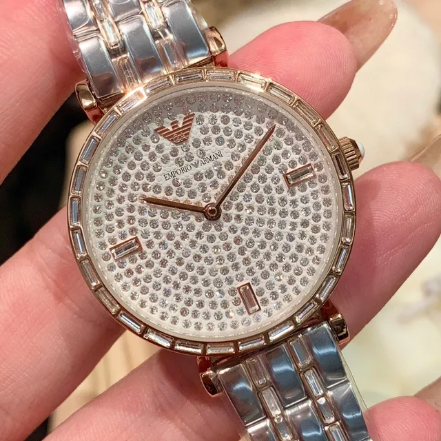 Emporio Armani Pavé-Crystal Dial गुलाबी सोना और चांदी क्वार्ट्ज घड़ी 6