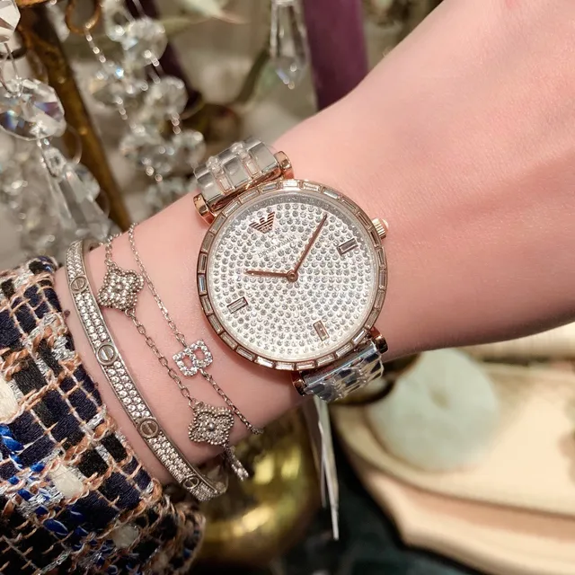 Emporio Armani Pavé-Crystal Dial गुलाबी सोना और चांदी क्वार्ट्ज घड़ी 7