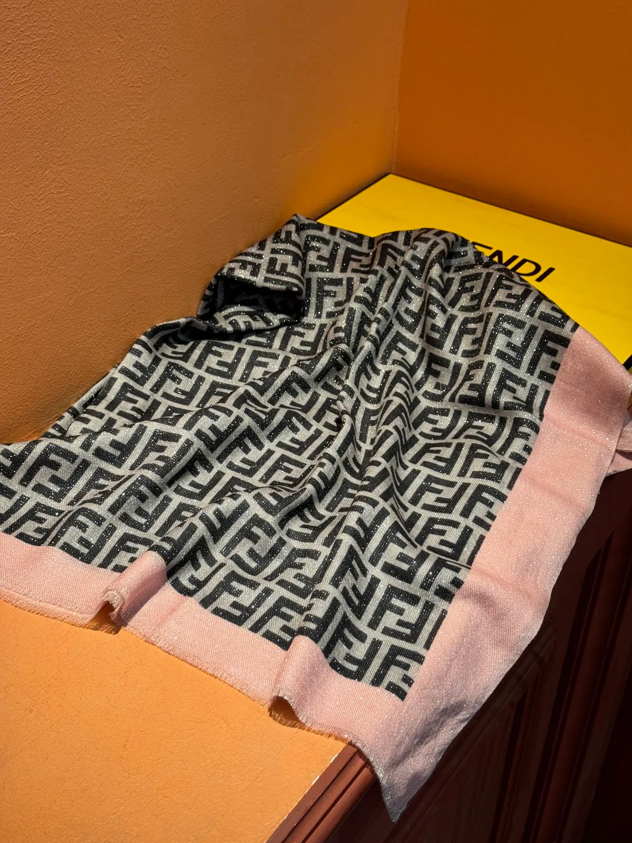 Fendi Beige Pink All-Over FF Monogram Contrasting Border Scarve 7