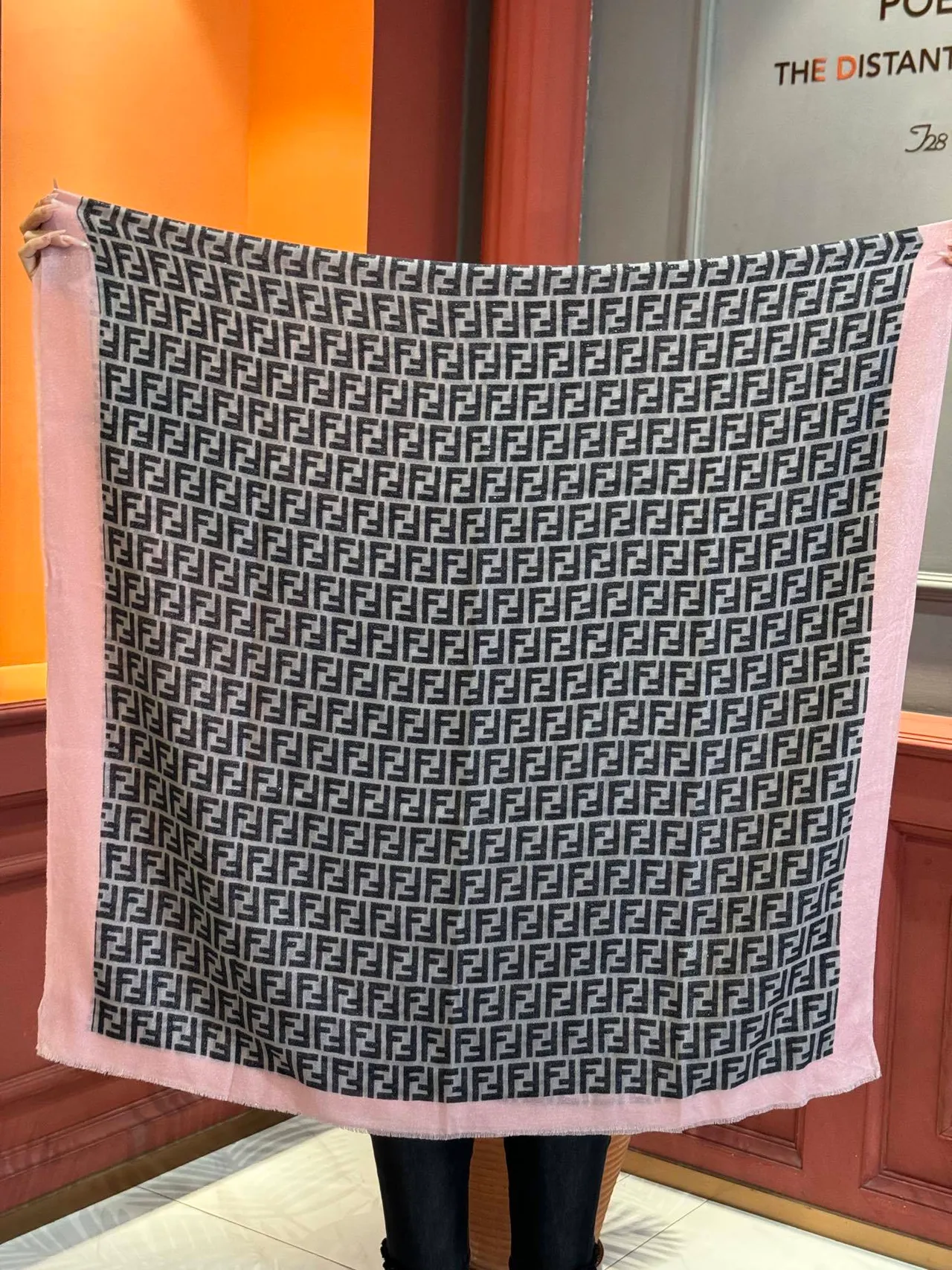 Fendi Beige Pink All-Over FF Monogram Contrasting Border Scarve 9