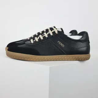 Fendi 黑色米色皮革和麂皮鞋面平带生活方式运动鞋