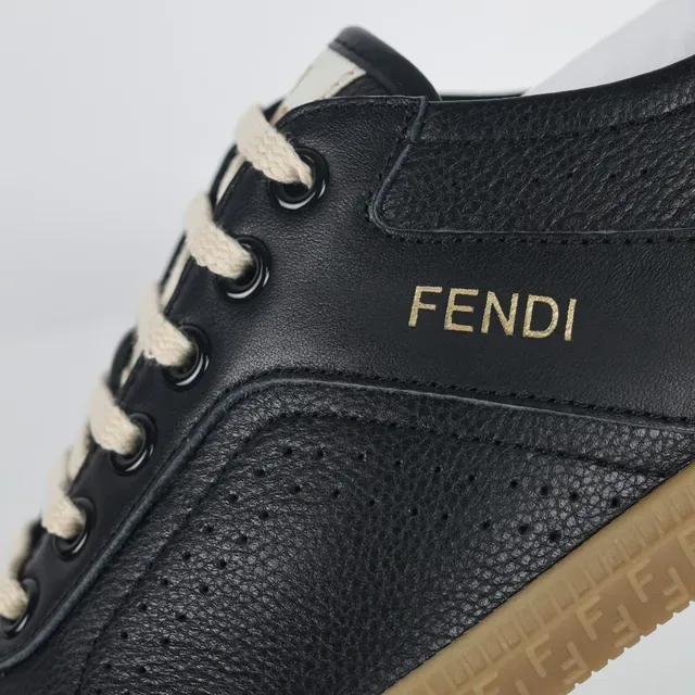 Fendi Chaussures Lifestyle Noires et Beiges en Cuir et Daim avec Lacets Plans 6