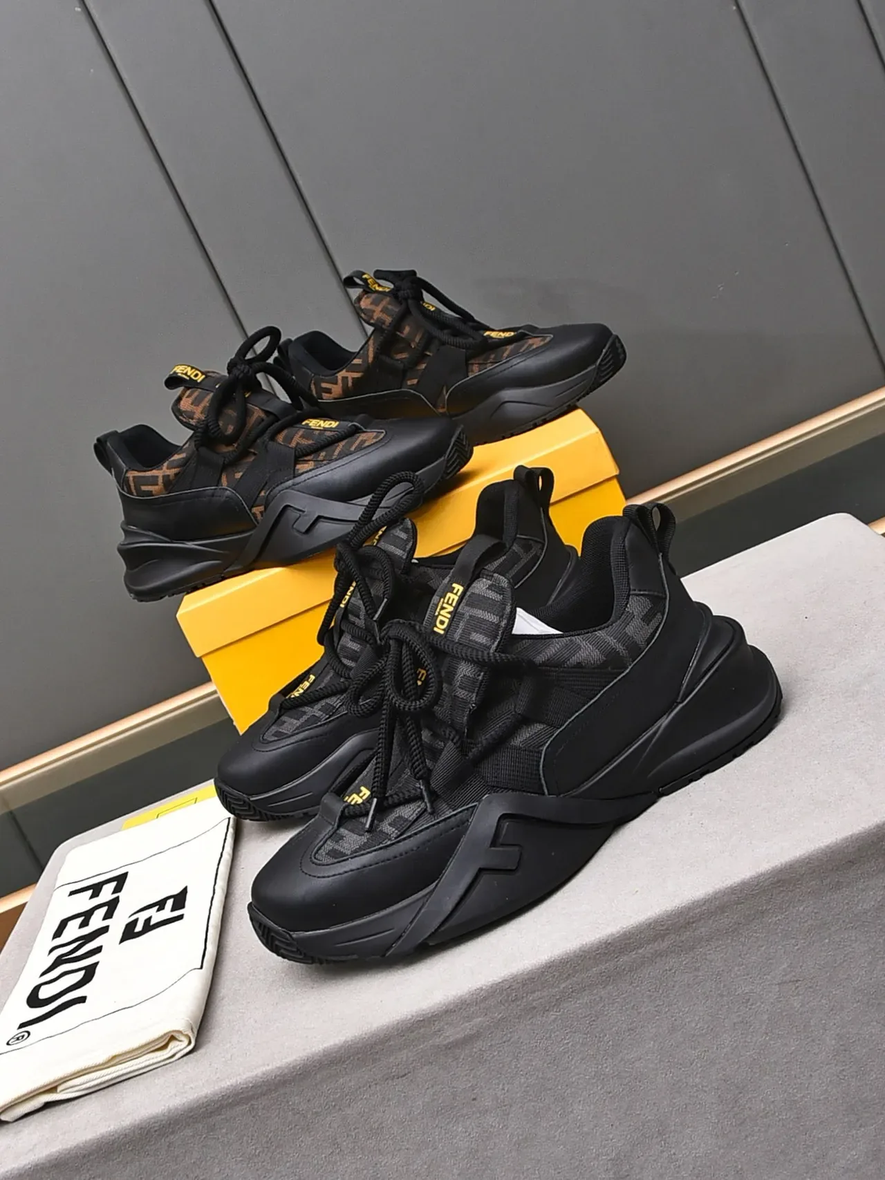 Fendi Black Brown Sole FF Monogram Upper Chunky Sneakers 2