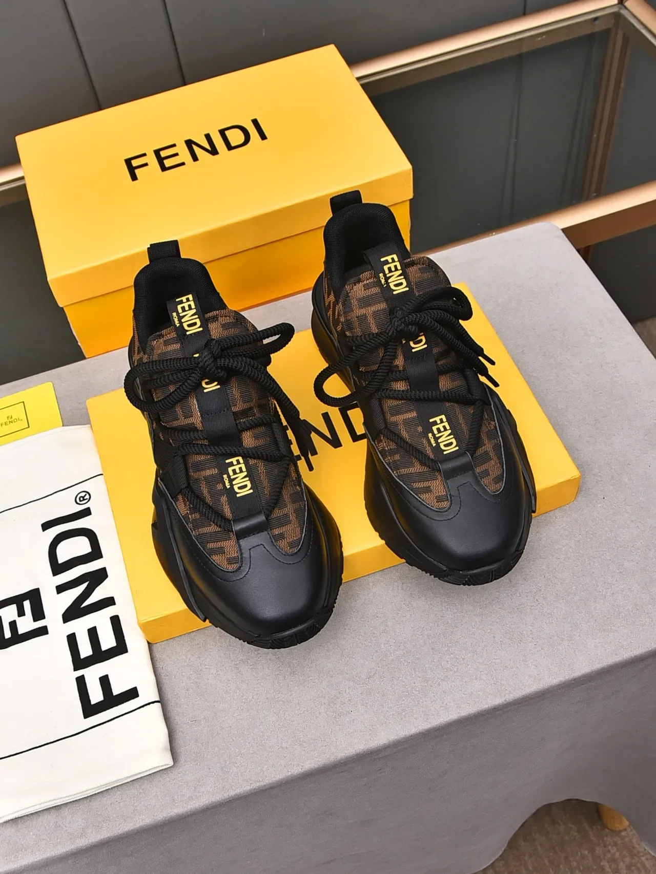 Fendi Black Brown Sole FF Monogram Upper Chunky Sneakers 3