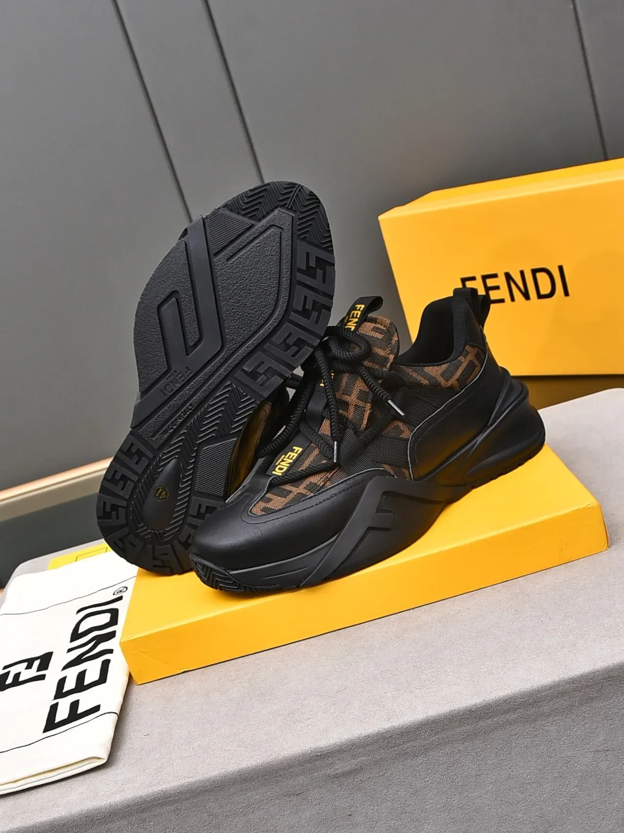 Fendi Black Brown Sole FF Monogram Upper Chunky Sneakers 4