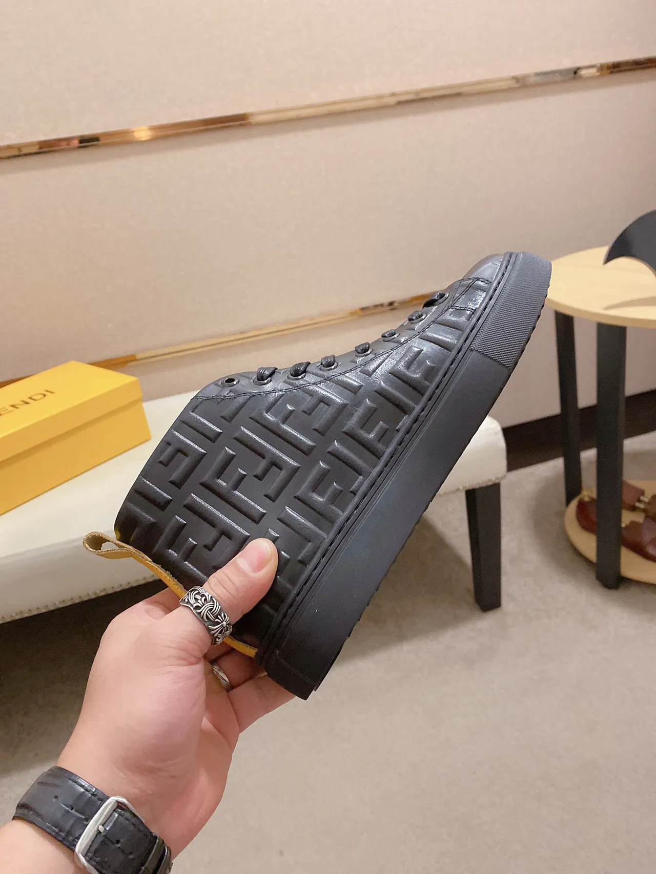 Fendi Black Monogram-Embossed High-Top Lifestyle Sneakers 6