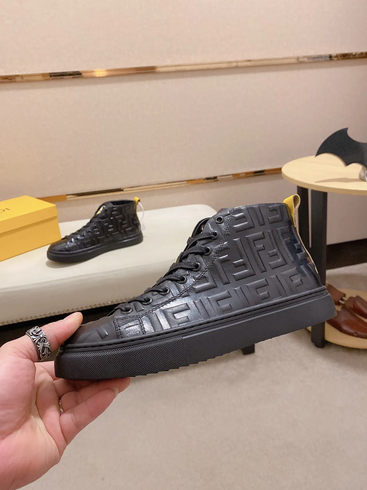 Fendi Black Monogram-Embossed High-Top Lifestyle Sneakers 7