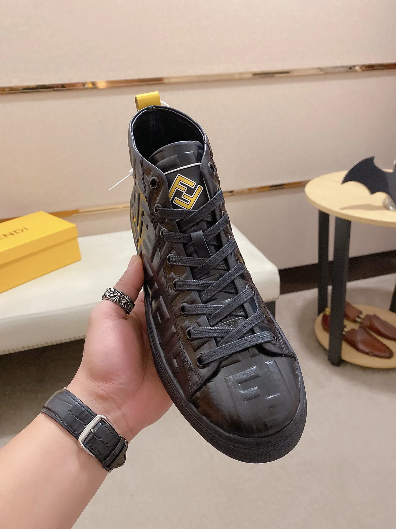 Fendi Black Monogram-Embossed High-Top Lifestyle Sneakers 8