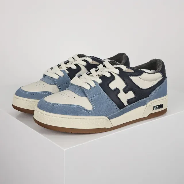 Fendi Bleu Marine Upper En Daim Et Cuir En Couches Superposition De Monogramme FF Sneakers Lifestyle 2