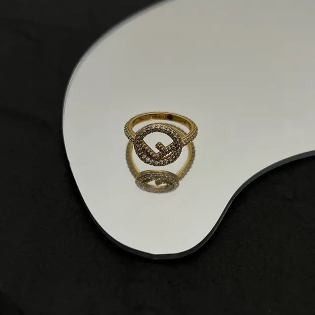 Fendi FF Double G Pavé Crystal Gold-Tone আংটি 4