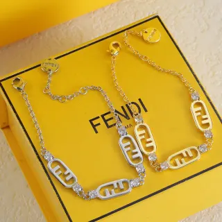 Fendi FF 金银链环 logo 挂饰 手链