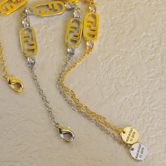 Fendi FF Gold Silver Chain-Link Logo Charms Bracelet 2