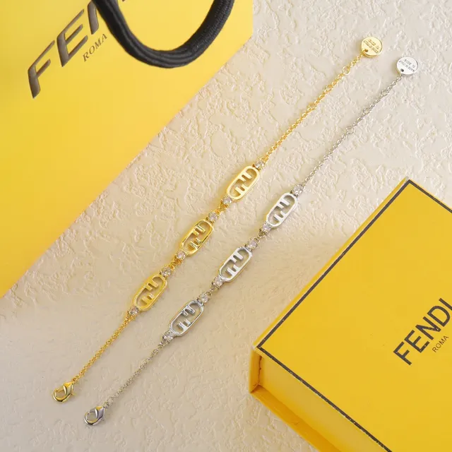 Fendi FF Gold Silver Chain-Link Logo Charms Bracelet 3