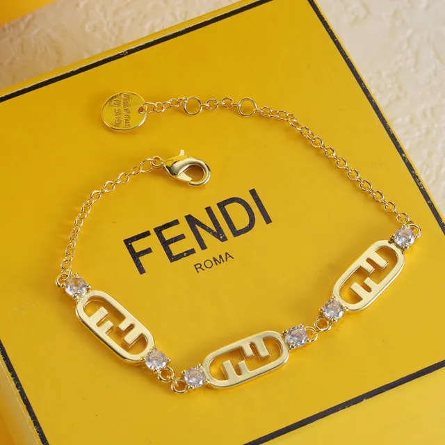Fendi FF Gold Silver Chain-Link Logo Charms Bracelet 4