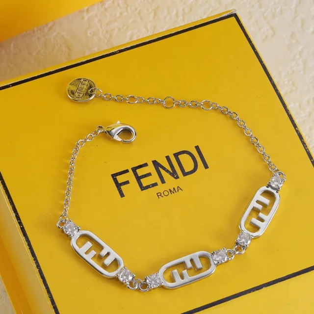 Fendi FF Gold Silver Chain-Link Logo Charms Bracelet 5