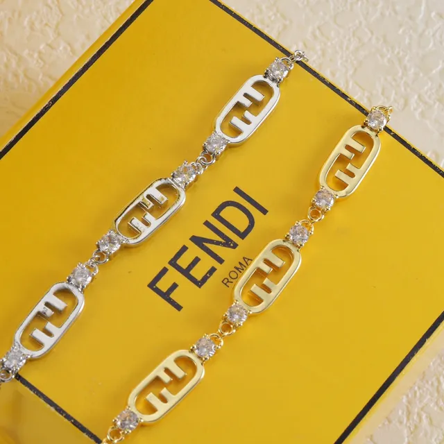 Fendi FF Gold Silver Chain-Link Logo Charms Bracelet 6