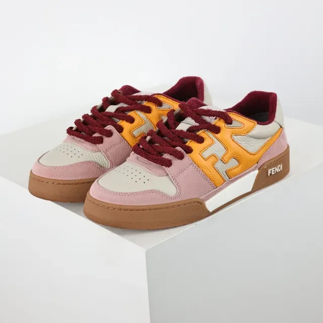 Fendi FF Logo Patchwork Pink Orange Burgundy Lifestyle Sneakers 2