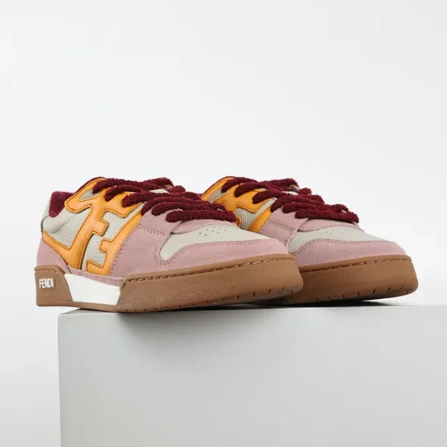 Fendi FF Logo Patchwork Pink Orange Burgundy Lifestyle Sneakers 3