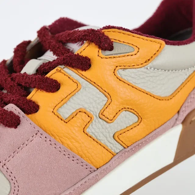 Fendi FF Logo Patchwork Pink Orange Burgundy Lifestyle Sneakers 6