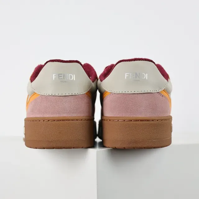 Fendi FF Logo Patchwork Pink Orange Burgundy Lifestyle Sneakers 8