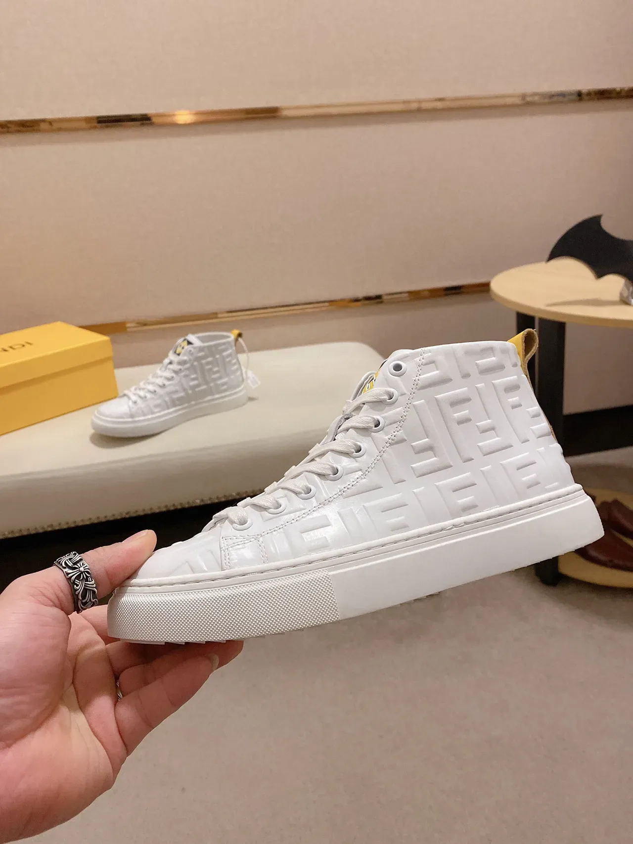 Fendi FF Monogram High-Top White Lifestyle Sneaker 5
