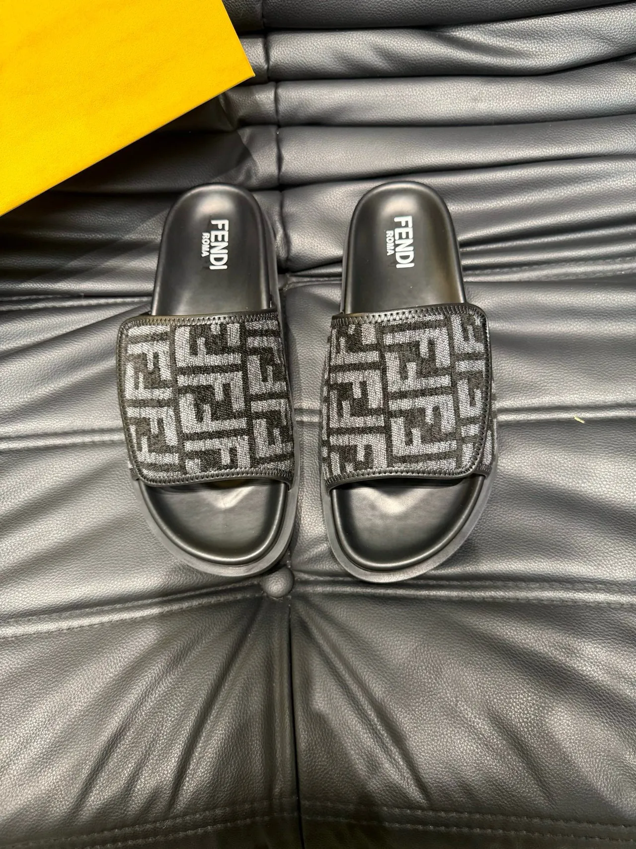 Fendi FF Slide Black and Gray Monogram Slippers 2