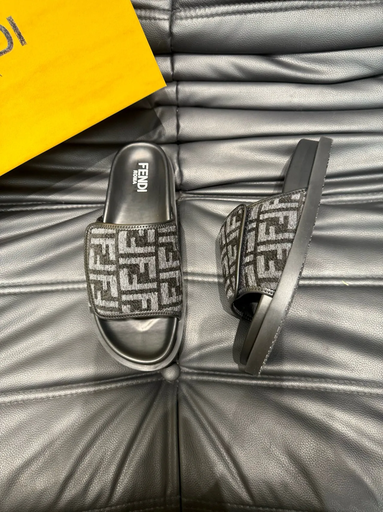 Fendi FF Slide Black and Gray Monogram Slippers 3