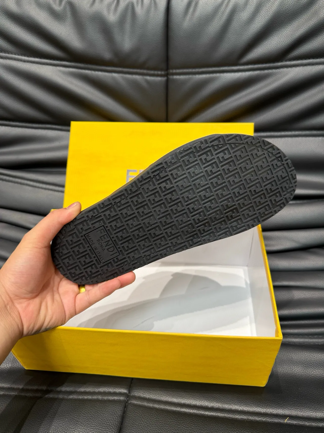 Fendi FF Slide Black and Gray Monogram Slippers 9