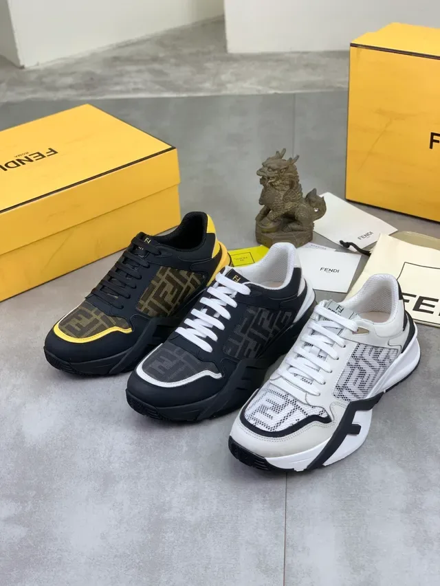 Fendi Monogrammed Mesh and Leather Chunky Sneaker 2